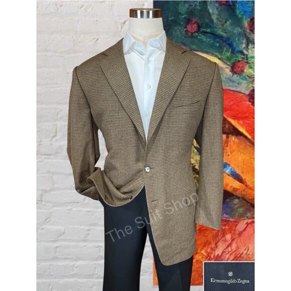 Ermenegildo Zegna 46L Green Brown Cashmere & Wool Sport Coat 3/2 Roll Flannel - Picture 1 of 14